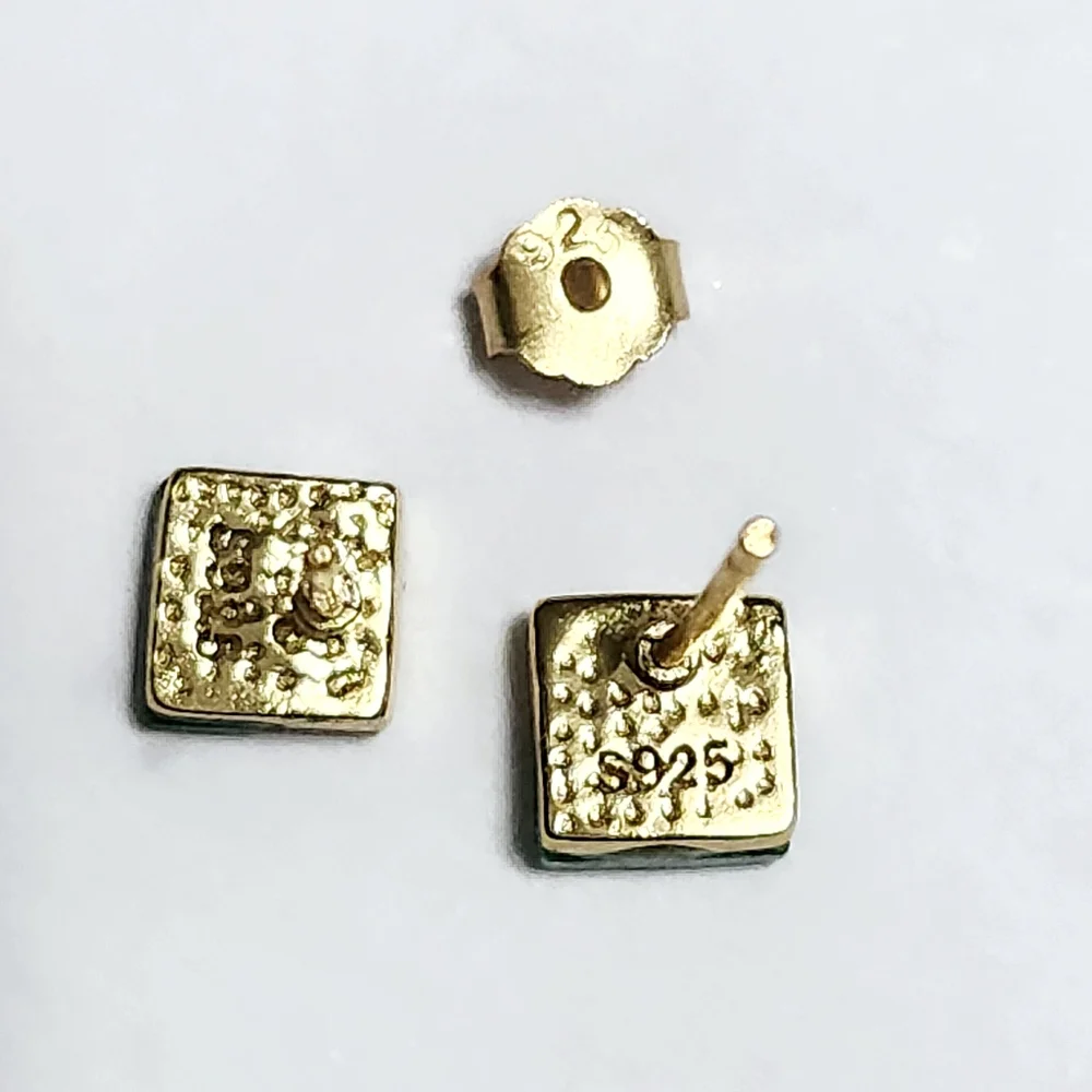 Malachite square stud Silver Earrings - Picture 8 of 8
